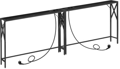 MAHANCRIS Konsolentisch mit Ladestation, Eingangstisch, Schmaler Konsolentisch, Flurtisch, Ausstellungstisch, Beistelltisch für Wohnzimmer, Flur, Schwarz ACTBK151UE01S2