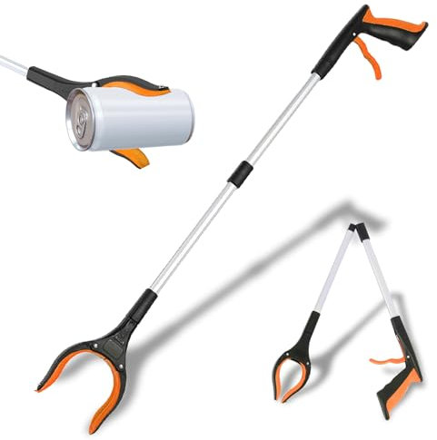 dellyy Pince de Ramassage, Pince Ramasse Objet, Pince a Dechet, Ramasseur de Détritus, Pince de Préhension Pliable, Pince Telescopique 83cm, Pince pour Ramasser sans Se Baisser (Couleur Orange)
