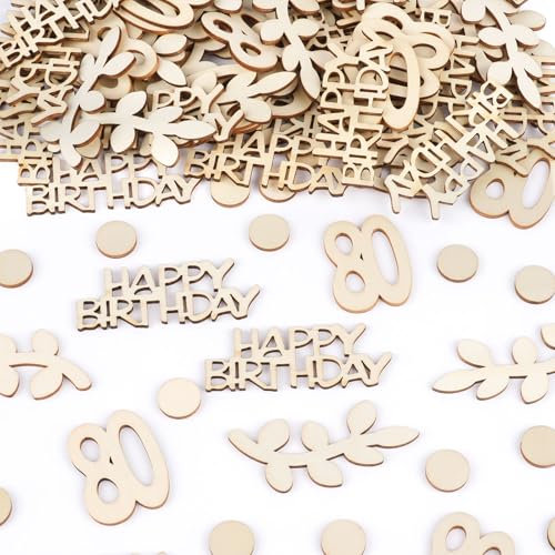 100 Stück Konfetti Holz Geburtstagsdeko, Tischdeko Geburtstag, 80.ter Geburtstag Streudeko für Mädchen Junge Partys Dekoration