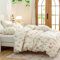 Freyamy Fleurie Housse de Couette 240x260+2 Taie d'oreiller 65x65cm Beige Rose Vert Feuilles Floral Parure de lit 2 Personnes Fleurs Adulte Sets de Housse Couette en Microfibre avec Fermeture Éclair