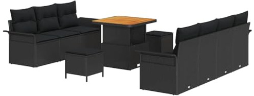 vidaXL Garten-Sofa-Set mit Kissen 10 pcs Schwarz 80 x 80 x 71 cm, Moderner Garten-Sofa-Set, verstellbare Füße, Rattan-Sitz, vielseitige Lounge, strapazierfähige Möbel
