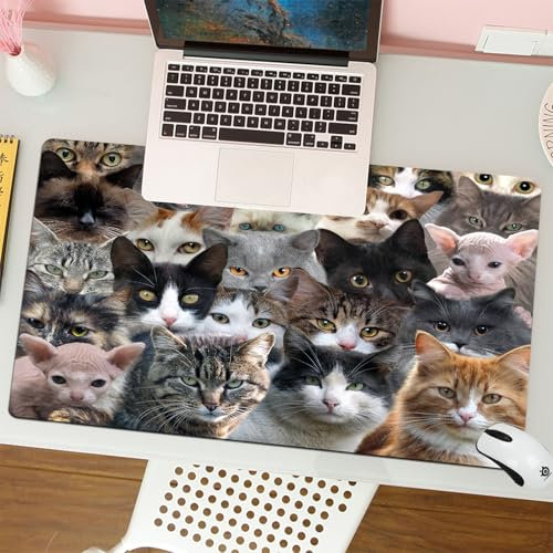 MESHIZIY Gaming Mouse Pad, ratón de Pad 80 x 30 cm,Muchos Gatos de Diferentes Razas.,sin Distancia y Mouse Impermeable, para computadora
