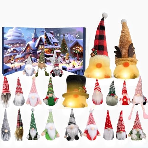 Efymosce Wichtel Adventskalender, 24 Stück Christmas Gnome Advent Calendar mit LED, 24 Tage Countdown Weihnachtswichtel Adventskalender für Kinder und Erwachsene