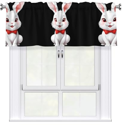 WHJSSF Kleiner weißer Hase mit roten Wangen, bedruckter Vorhang mit kurzer Stange, 137,2 x 45,7 cm, für die meisten Standard- oder dekorativen Gardinenstangen, für Küchen, Badezimmer, Waschküchen