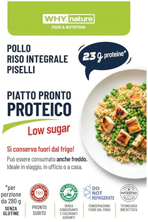 WHY NATURE Piatto Pronto Proteico - Riso Integrale Pollo e Piselli - Alto Contenuto Proteico - Consumare anche Freddo - 280 g