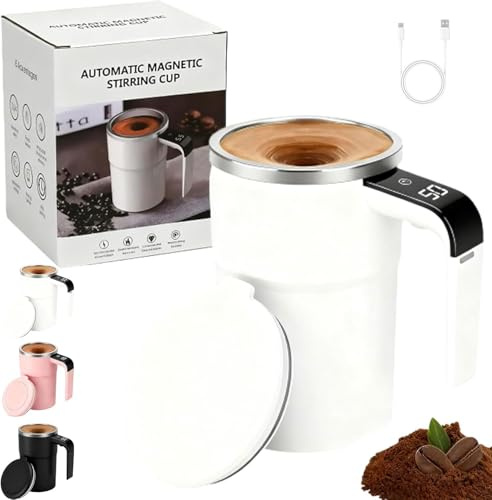 Lightyard Self-Stirring Mug 380ML, Automatic Magnetic Stirring Cup with Temperature Display, Rechargeable Self Stirring Cup for Coffee, Milk, Hot Chocolate & Beverages (White)