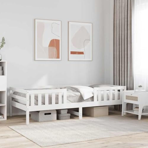Mimdixy Holzbett Palettenbett Doppelbett,Massivholzbett ohne Matratze Weiß 90x200 cm Kiefernholz für Schlafzimmer,Leicht zu Montieren
