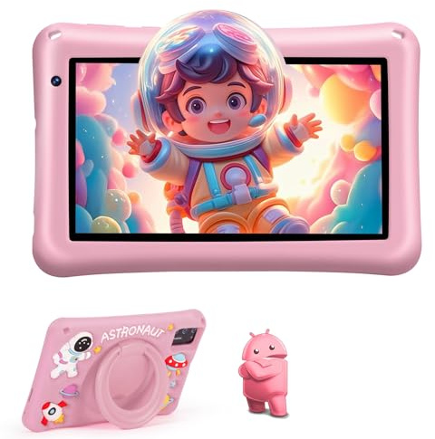 BRILLAR Tablet para Niños 7 Pulgadas,Android Tablet,8GB RAM 64GB ROM (mpliable 256 GB), Control Parental, WiFi, Bluetooth, Kids Tablette Tactile Éducative Avec Kid-Proof Étui-Rosa