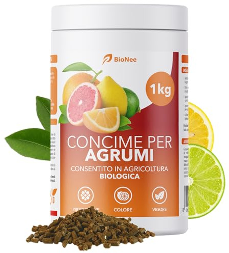 BioNee Engrais pour agrumes granulés NPK 5-6-14 – Nutrition biologique pour citrons, oranges, mandarines et citron vert – Autorisé en agriculture biologique – 1 kg