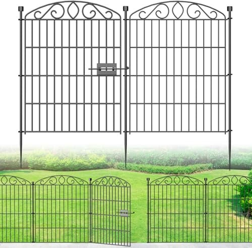 12 Panel No Dig Decorative Garden Fence with Gate 76.2cm H x 7m L for Dogs