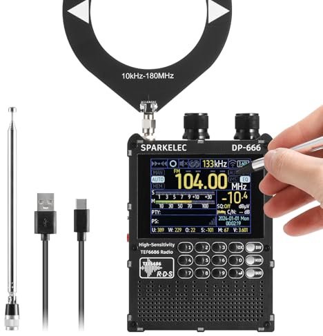 Raddy DP-666 Radio DSP Banda Completa Chip TEF6686, Receptor Profesional Am/FM/LW/MW/SW RDS, Pantalla Táctil 2,8 con Stylus, Batería 5000mAh, Antena Telescópica y Donut, Portátil Actualizable