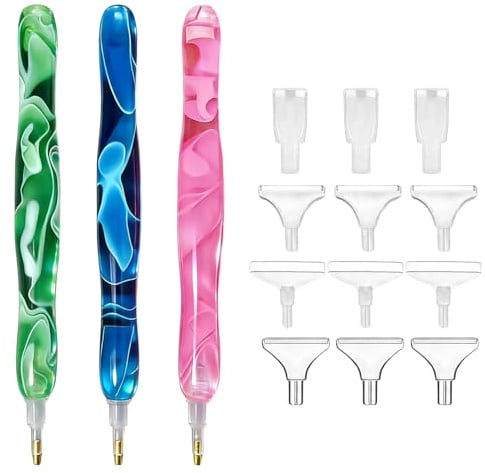 Diamond Painting Stift Set 3 Farben, Kunststoff DIY Zubehör | Pink, Dunkelblau und Grün als 3-teiliges Set für Hobby, Basteln und Diamantmalerei
