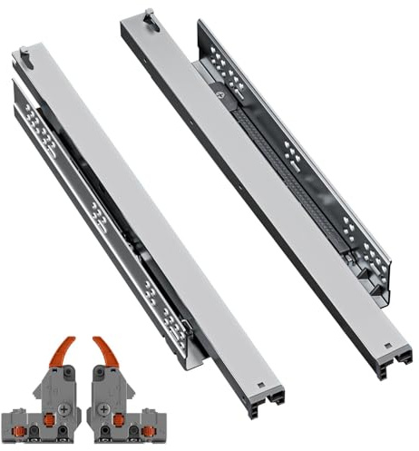 Decoranddecor 550mm Push to Open Undermount Drawer Runners, Full Extension | 35kg Capacity, 19mm Side, Drawer Slides, Bottom Mount Ball Bearing, Press to Open, Kitchen Cabinet Cupboard Wardrobe, 1 Pair