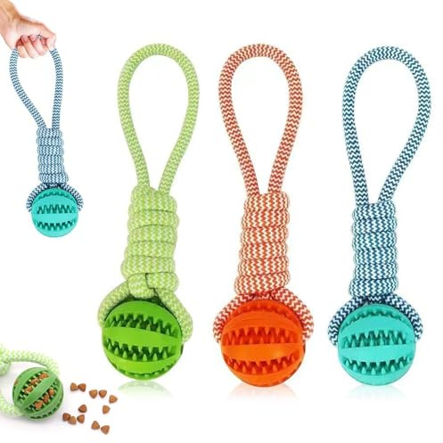 CVASNF 3 Pcs Dog Ball on Rope, Durable Tug Toys for Dogs Solid Dog Tug Toy for Small Medium Large Dogs Fetching Throwing Chewing Catching and Tugging