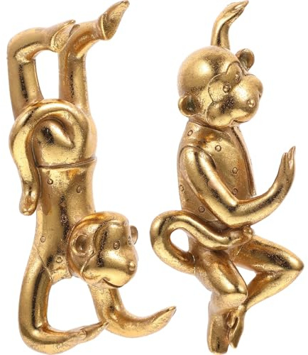 HOLIDYOYO Ebene Wandhaken aus Harz Goldfarbene Affen Wandaufhänger Cartoon Motiv 2 Stück für Flur und Badezimmer Platzsparende Dekoration