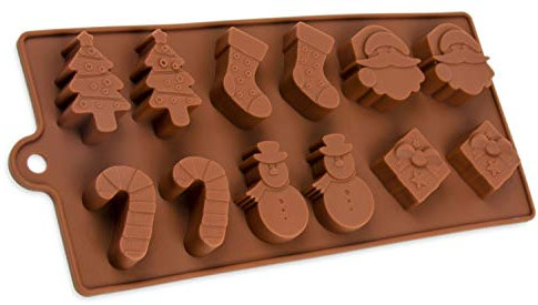 Pralinenform Silikon, Weihnachten Silikonform Nikolaus, Kuchendekoration, Backform, Muffin, Deko, für Eiswürfel, Schokopralinen, Weihnachten, Kindergeburtstag, Antihaftbeschichtung, Farbe: Braun