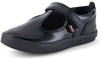 Kickers Girl's Kariko T-Strap Leather School Shoes | Smart Everyday School Look | Hook & Loop Fastening, Cushioned for All-Day Wear, Black, 7 UK Child