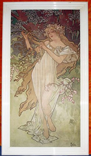 Großes Bild von Alfons Mucha - Gerahmt ohne Glas - Reihe: DIE VIER JAHRESZEITEN - FRÜHLING - Gesamtgröße: 100cm x 55cm