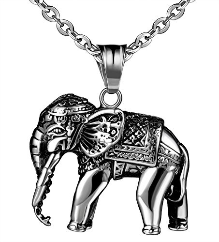 Feilok Edelstahl Anhänger Silber Elefant Glückliches Symbol Halskette Halsanhänger für Herren