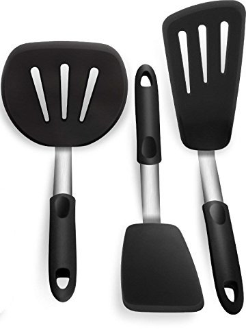 Turner Spatula Set, Kitchen Spatulas Turner, Stainless Steel & Premium Silicone | Non-Stick 600F Heat Resistant Utensils for Cooking, Flipping and Pressing 3Pack