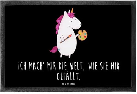 Mr. & Mrs. Panda 40 x 60 cm Fußmatte Einhorn Künstler - Geschenk, Fußabtreter außen, Pinsel, Schmutzmatte, Unicorn, Englisch, Fußabtreter, Fußmatte