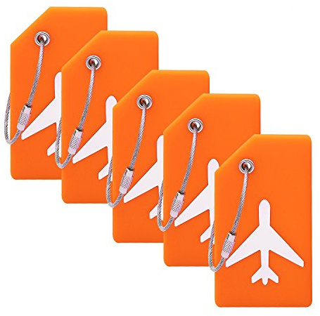 5Pcs Luggage Tags with Name ID Card,Orange Silicon Luggage Tag to Suitcase