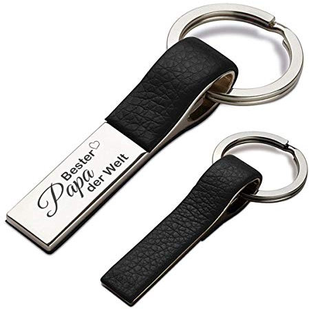 Schlüsselanhänger mit Gravur - Bester Papa der Welt - aus Kunstleder und Metall inkl. Geschenkbox - Schlüssel-Anhänger Geschenkidee zum Geburtstag