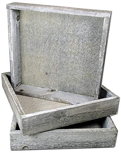 MGS SHOP Deko Holztablett Holzteller Tablett Wooden Tray Washed (3er Set 20x20 anthrazit)