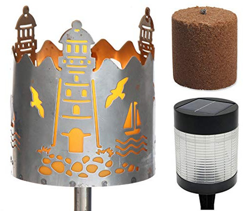 Gartenfackel Leuchtturm Feuerschale Metall mit Stiel Brennmittel Solarlampe LED