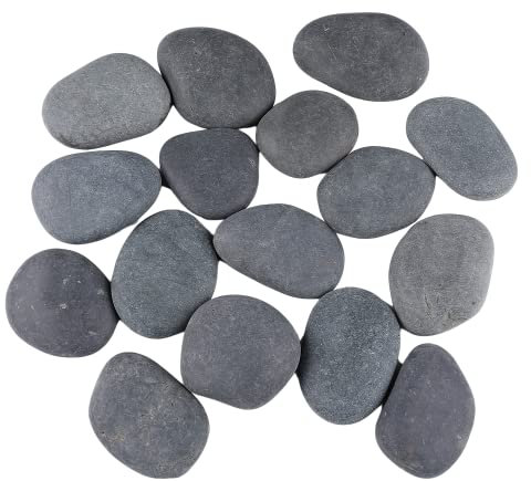 ROCKIMPACT 16 riesige Steine zum bemalen dunkelgraue Strandkiesel, natürliche Flussfelsen mit glatter Oberfläche für Kunsthandwerk, 5-8 cm