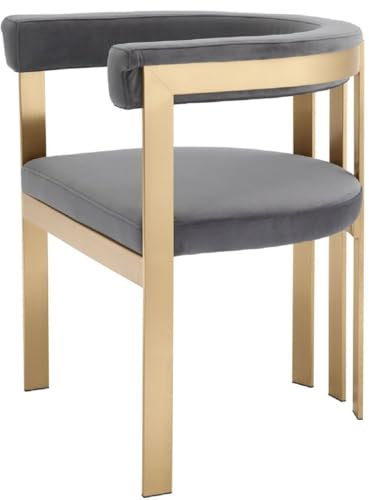 Casa Padrino Silla de Comedor de Lujo con reposabrazos Gris/latón 61 x 56 x H. 73 cm - Silla de Cocina de Acero Inoxidable con Tela de Terciopelo Fino - Muebles de Cocina de Lujo