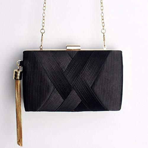 Umhängetasche Damen Clutch Metall Quaste Frauen Clutch Bag Kette Abendtaschen Schulterhandtaschen Klassischer Stil Kleine Geldbörse Tag Abend Clutch Taschen Schwarz