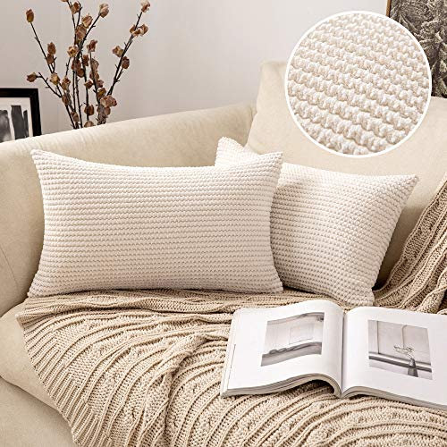 MIULEE 2er Set Kissenbezug Dekokissen Kissenbezüge Kissenhülle Zierkissen Sofakissen Kordsamt Deko Weich Couchkissen Bezug Kissenhüllen Wohnzimmer Polsterkissen 30x50 cm Cremeweiß