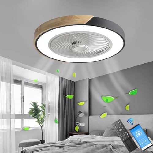 LANMOU Ventilatore da Soffitto con Lampada, 72W Lampadario Dimmerabile Ventilatore Silenzioso con Telecomando/APP, Timer, 3 Velocità del Vento e 3 Temperatura di Colore, Ø52cm, Round, Nero