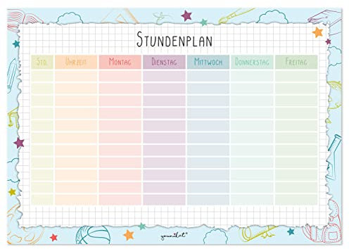 Stundenplan Bunt I Papier-Block mit 25 Blatt I DIN A4 I zum Schulanfang I für Mädchen und Jungen I neutral I Beschriften und Abreißen I dv1052