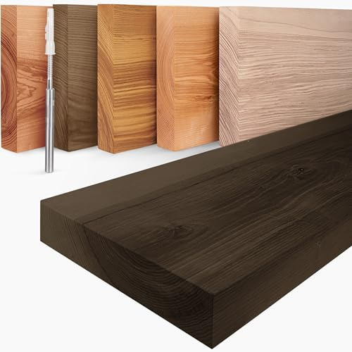 LAMO Manufaktur Schweberegal Holz mit unsichtbarer Befestigung | Wand Regal 80 cm breit für Wohnzimmer, Küche, Arbeitszimmer | Farbe: Schwarz, Kante: gerade | Massivholz, modernes Design