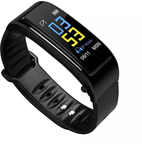Schermo a colori da 0,96 pollici 2 in 1 Auricolare Bluetooth Braccialetto intelligente Vivavoce Braccialetto Orologio intelligente Auricolare Cardiofrequenzimetro Fitness Tracker per Android iOS Black