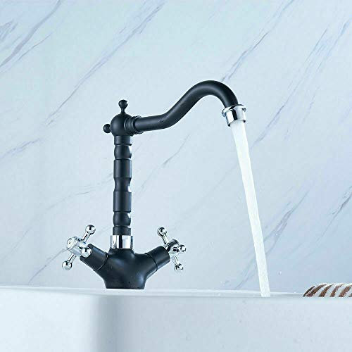 Retro Nostalgie Wasserhahn Küchenarmatur Spültischarmatur Retro Zweigriffmischer Schwarz mit 2 Griffen für Badezimmer Küche