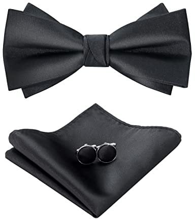 HOULIFE Fliege Herren Set - Verstellbare Fliege aus Satin Polyester Vorgebunden Fliege, einfarbige Einstecktuch, Manschettenknöpfe Set für Bräutigam Hochzeit formal mit Geschenkbox