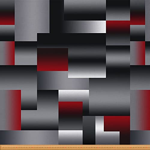 Loussiesd Rot Grau Schwarz Geometrisch Polsterstoff für Stühle Modern Abstrakt Geometrie Draussen Stoff von The Yard Square Rectangle Dekostoff für Polster und Heimwerkerprojekte Rot Grau 460x150cm