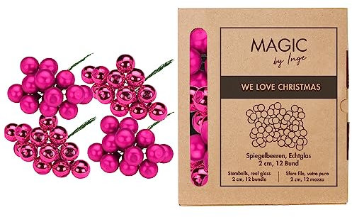 Inge-glas Weihnachtskugeln am Draht Glas 2cm x 144 Stück Spiegelbeeren in Kartonbox pink Fuchsia Vivid Pink