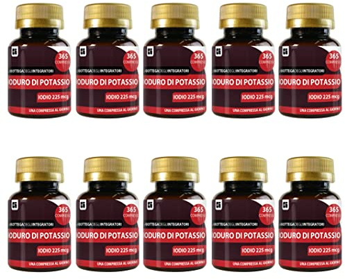 Yoduro De Potasio 3650 Tabletas 225 mcg de Yodo 1 por día | Sin Gluten y Sin Lactosa | no de origen animal | 10 Paquetes de 365 | made in Italy