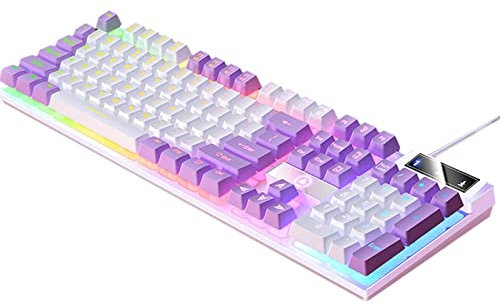 KOZEEY Clavier de Jeu Mécanique USB RGB Rétro-éclairé LED Effets D'éclairage pour Bureau de Jeu D'ordinateur PC, Blanc Violet
