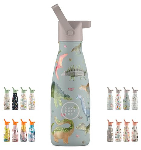 Botella Térmica Infantil - 260 ml - Dinos Planet - Botella de Agua de Acero Inoxidable - Bebidas Fías 36 Horas y Calientes 18 Horas - Acabado con Pintura en Relieve - Sin BPA - Cool Bottles