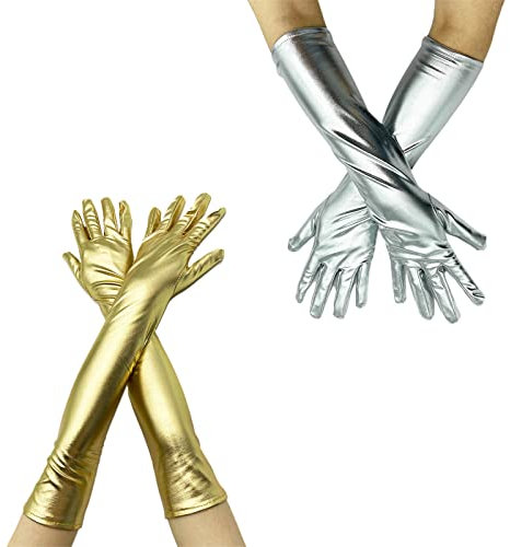 FLOTRUTE Damen Lange Handschuhe Satin Damen Finger Handschuhe Glänzend Fingerlose Handschuhe Fingerlose Handschuhe Lang Damen 2 Stück Lange Handschuhe Damen Elegante Damenhandschuhe in Gold