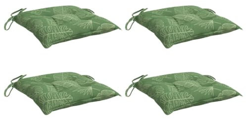 vidaXL Stuhlkissen 4 STK., Sitzkissen mit Bändern, Sitzauflage Outdoor Indoor, Stuhlauflagen Kissen für Gartenstuhl, Blattmuster 40x40cm Stoff