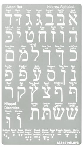Aleks Melnyk No.418 Pochoir en métal, alphabet hébreu, lettre hébraïque, tableau Alef Bet, Aleph Bet, pochoir juif, modèle pour la combustion du bois, gravure pyrographique, marque-page, artisanat