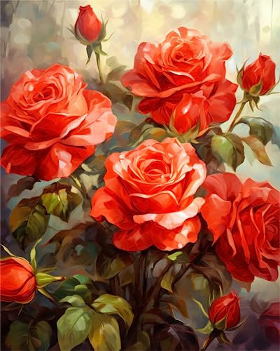 Zariocy 5D Diamond Painting Kits Rose Bouquet, DIY Malerei mit Diamant Kunst Blume Pflanzen Runde Voll Drill Crystal Diamond Stickerei Gemälde Kunsthandwerk für Home Office Wall Decor 30x40cm