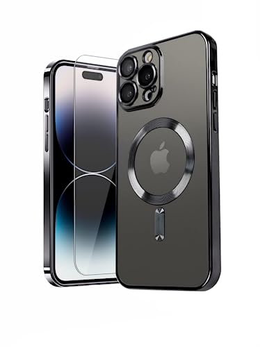 MH TECH Electroplated Case for iPhone 13 PRO, Camera Lens Full Protection, Compatible with MagSafe Wireless Charging, Shockproof Soft TPU Phone Cover (Black)
