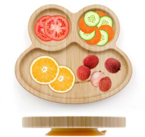 Samaly Bamboo Baby Plate with Silicone Suction Plate for Baby Toddler Kids- Divided Unbreakable- Non-Slip